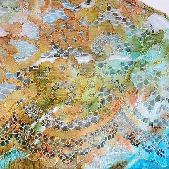 Sandro Tie Dye Shirt Womens Size Small 1 Tee Top Blouse Blue Linen Lace Paris - Picture 11 of 15